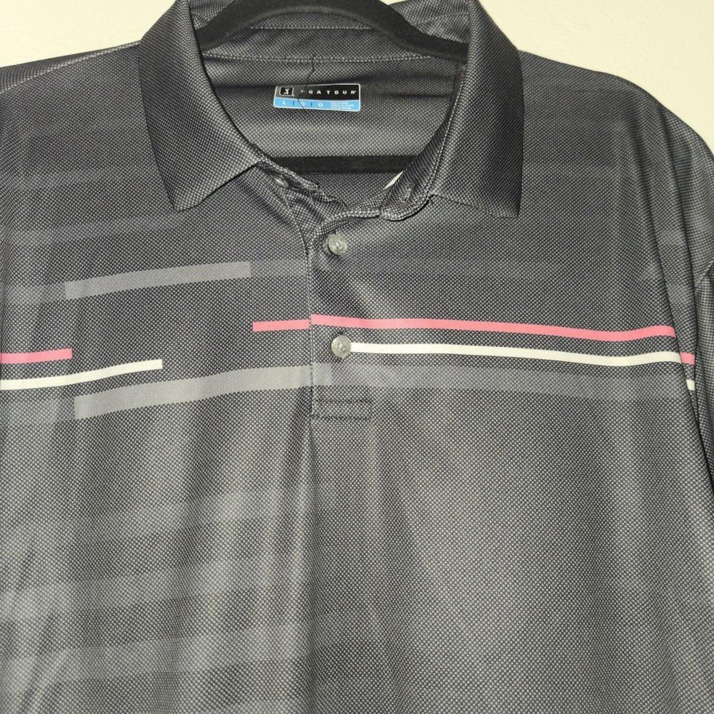 PGA Tour Golf Polo Shirt Striped Gray Athletic Performance Mens Large - Picture 2 of 6